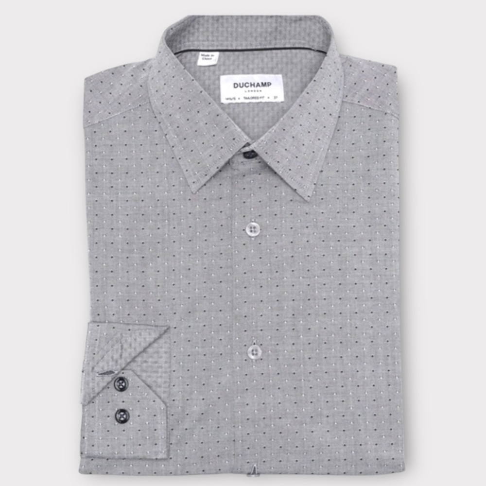Duchamp Men’s Dress Shirt Size 14.5 Micro Print Point Collar Tailored Fit NWT